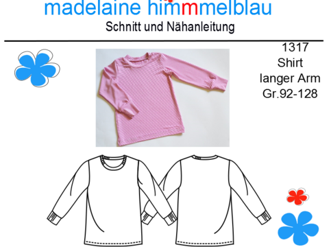 1317 Schnittmuster Kindershirt langarm T-Shirt Shirt Kinder Gr.92-128  PDF