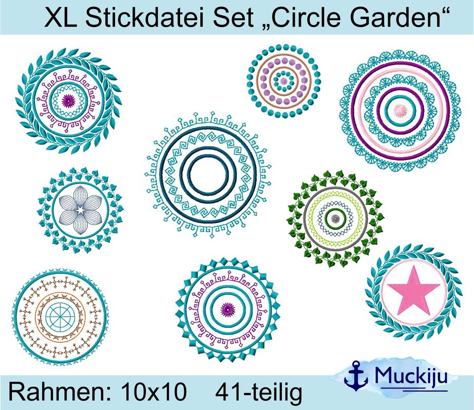 ★XL Stickdatei Set "Circle Garden" ★41-teilig ★10x10★