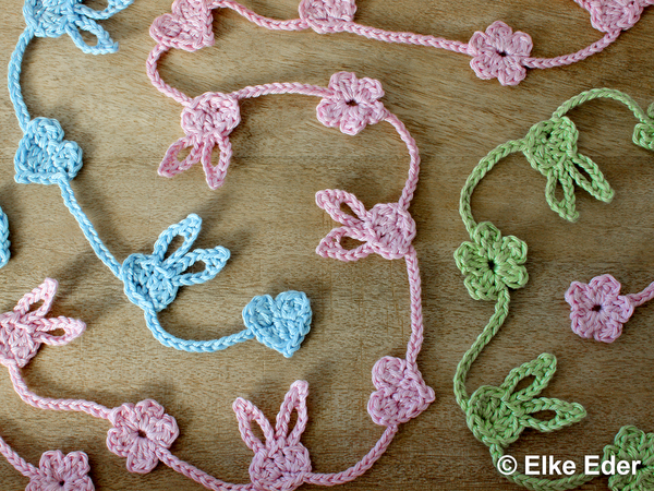 Easter Garland "Bunny, Heart and Flowers" - Crochet Pattern