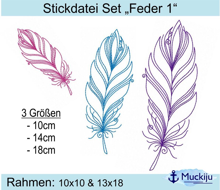 ★Stickdatei SET "Feder 1" ★10x10 &amp; 13x18★ 3 Größen