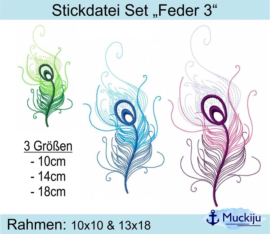 ★Stickdatei SET "Feder 3" ★10x10 &amp; 13x18★ 3 Größen