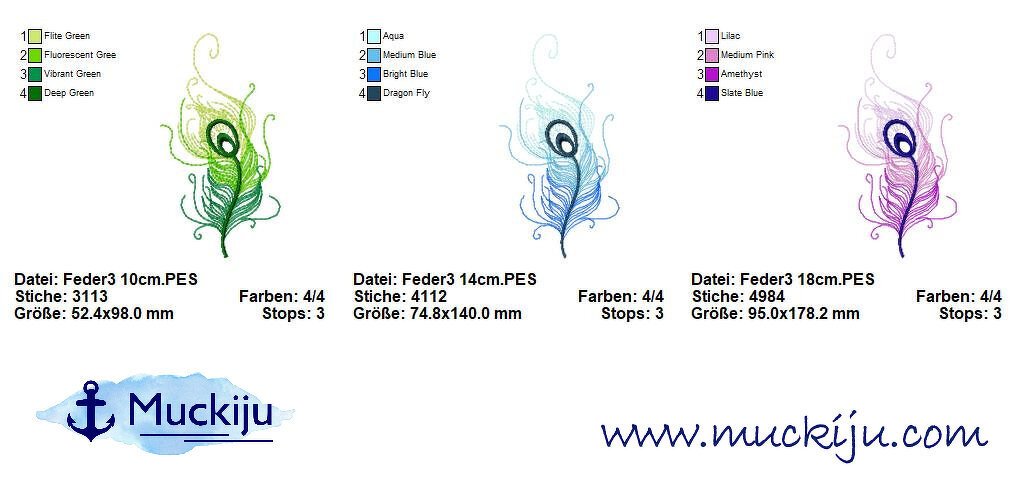 ★Stickdatei SET "Feder 3" ★10x10 & 13x18★ 3 Größen - Bild 2