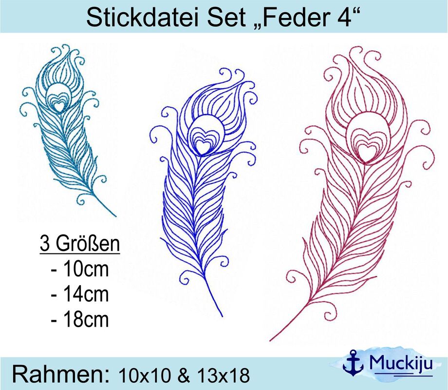 ★Stickdatei SET "Feder 4" ★10x10 &amp; 13x18★ 3 Größen