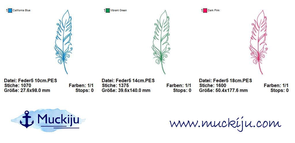 ★Stickdatei SET "Feder 5" ★10x10 & 13x18★ 3 Größen - Bild 2