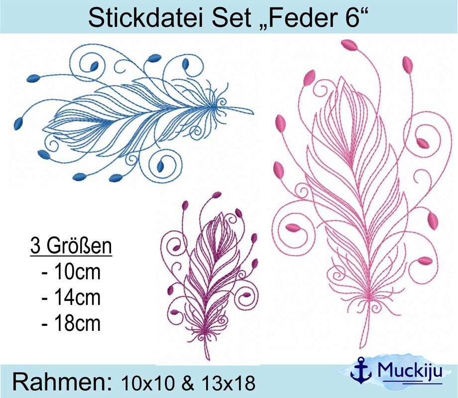★Stickdatei SET "Feder 6" ★10x10 &amp; 13x18★ 3 Größen