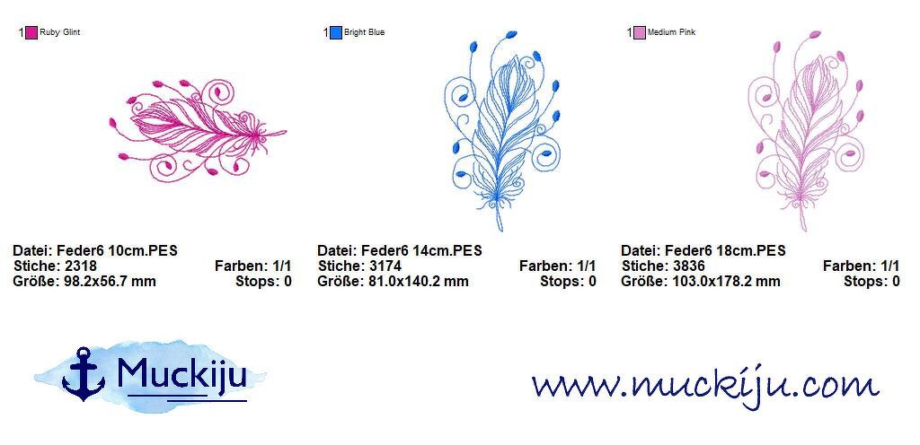 ★Stickdatei SET "Feder 6" ★10x10 & 13x18★ 3 Größen - Bild 2