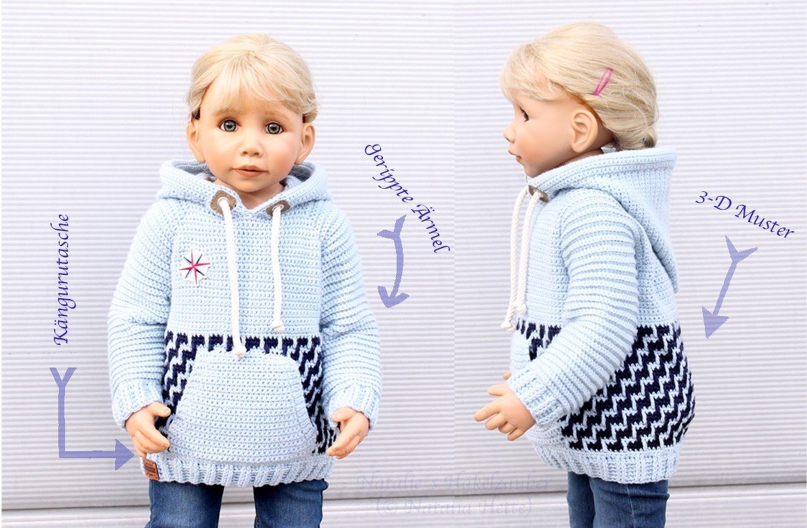 Hoodie with 3D pattern for adults/children, size 2 y.-XXL (raglan) - Image 2