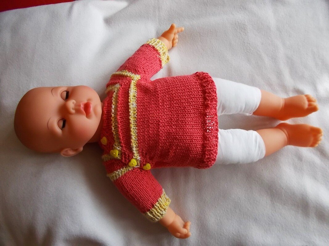 Pullover mit seitlicher Knopfleiste für Puppen, Teddys oder Frühchen - Bild 3