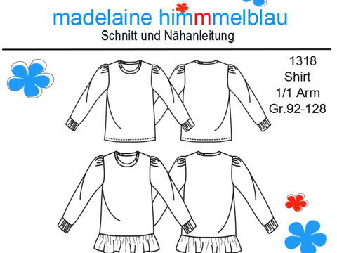 1318 Schnittmuster Mädchenshirt T Shirt Mädchenkleid Tunika Gr.92-128 PDF