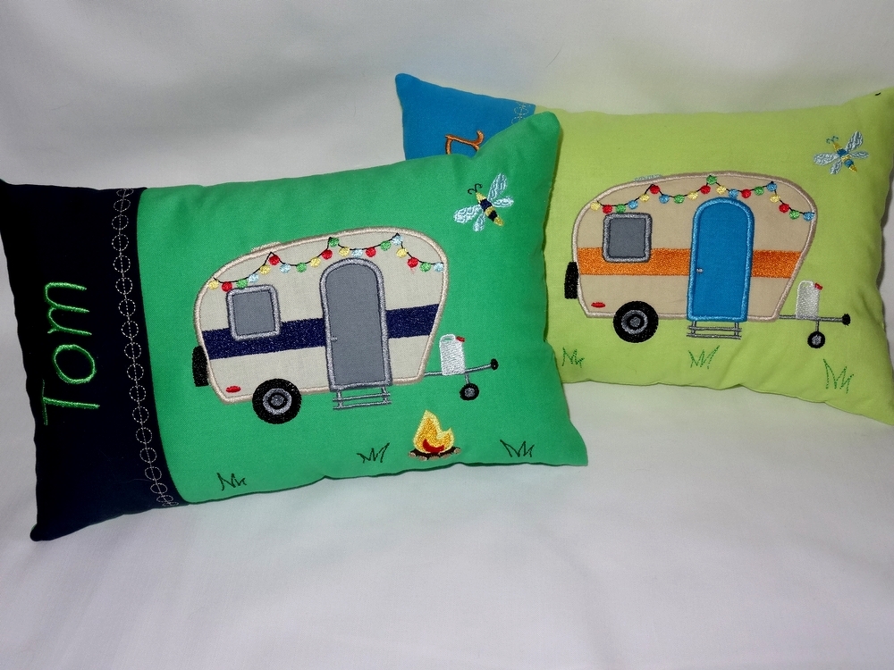 Camping Anhänger Campinganhänger inkl. Kissen ITH Stickdatei