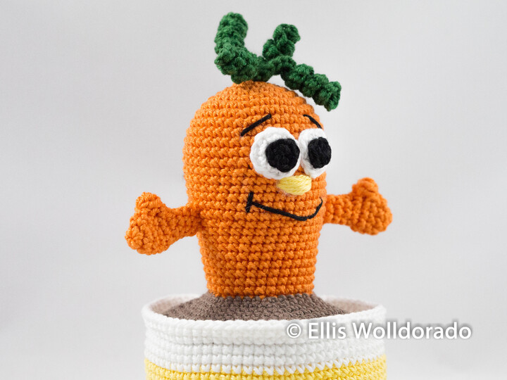 Topf-Karotte Monti, Deko-Amigurumi, Häkelanleitung