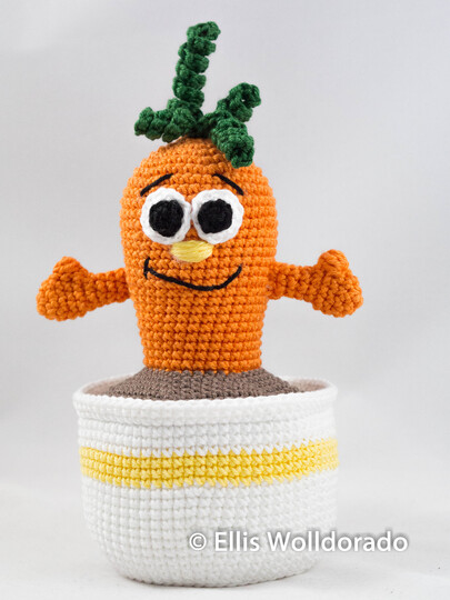 Topf-Karotte Monti, Deko-Amigurumi, Häkelanleitung