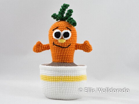 Topf-Karotte Monti, Deko-Amigurumi, Häkelanleitung