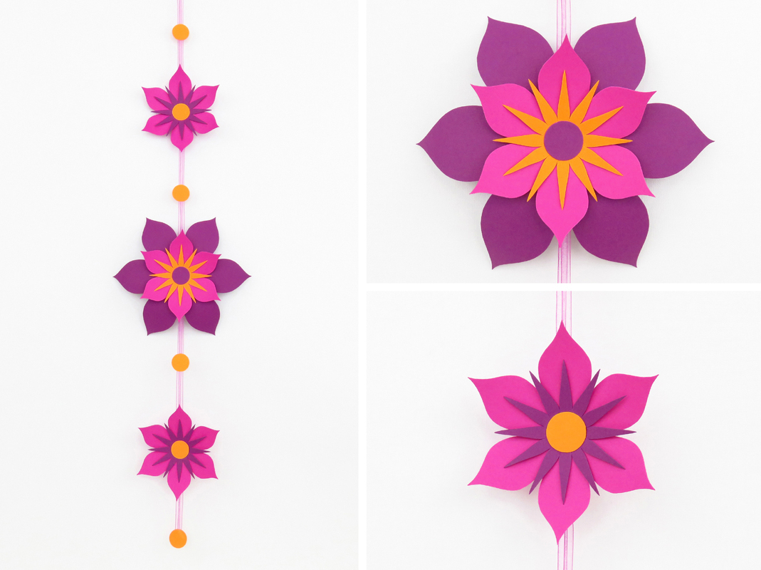 Blumenkette in Aubergine und Pink – Bastelvorlagen und Anleitung