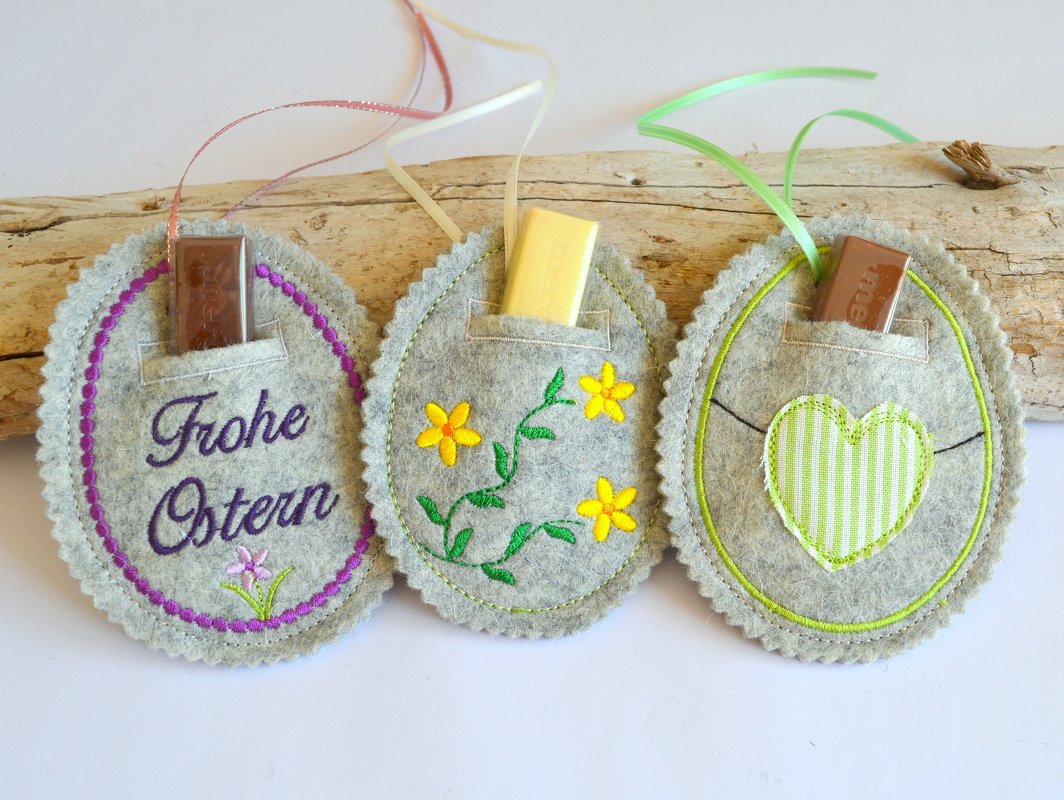 ITH Stickdatei Geschenkanhänger Osterei für Glückwünsche und Geldgeschenke für 10x10cm