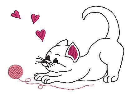 Stickdatei Katze mit Wollknäul Redwork 13x18cm