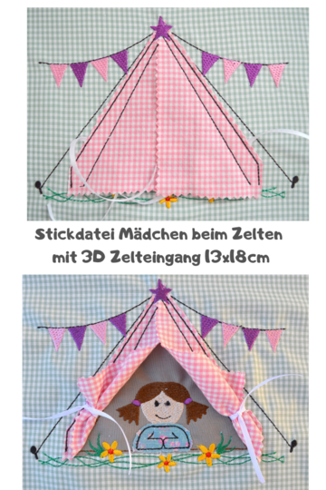 Stickdatei Zelt mit 3D Zelteingang 13x18cm