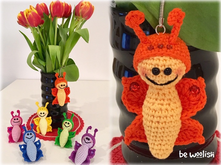 Schmetterling Mariposa - Häkelanleitung Schlüsselanhänger / Blumenstecker