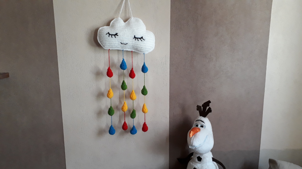 Wolke mit Regenbogen- Tropfen Häkelanleitung