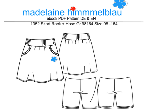 Rock Hose nähen Mädchen Schnittmuster PDF Gr. 98–164 | Skort I DE & EN