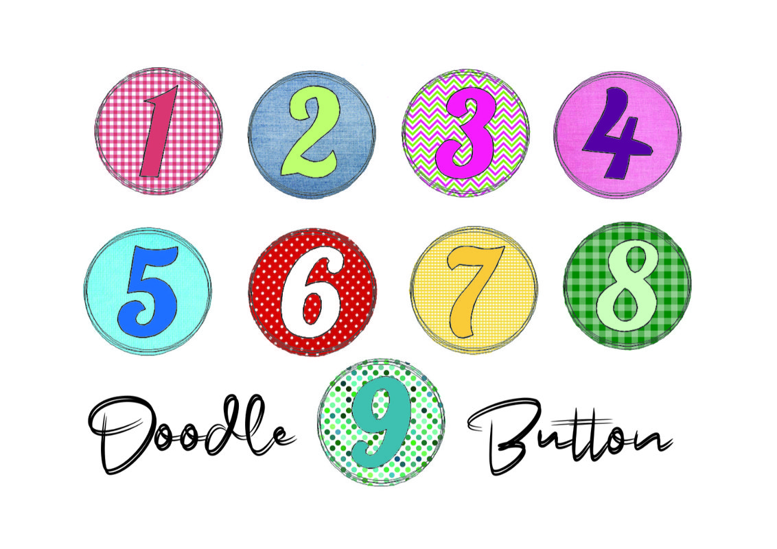 Stickdatei Zahlen Doodle Button - Rahmen ab 10 cm x 10 cm