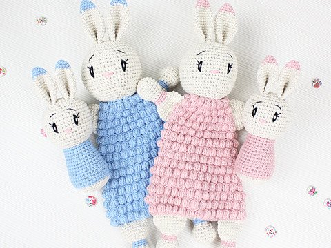 Häkelanleitung “Schmusetuch und Rassel Hase”