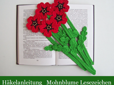 075DE Häkelanleitung Mohnblume Lesezeichen - PDF Zabelina CP