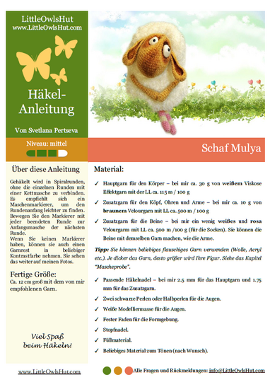 156DE Häkelanleitung Schaf Mulya - Amigurumi PDF Pertseva CP