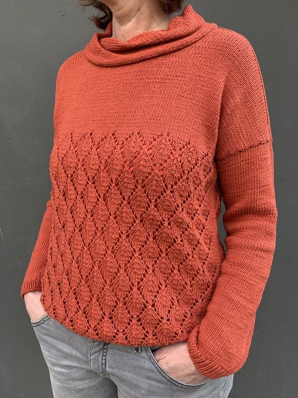 Strickanleitung, Pullover mit Blattmuster