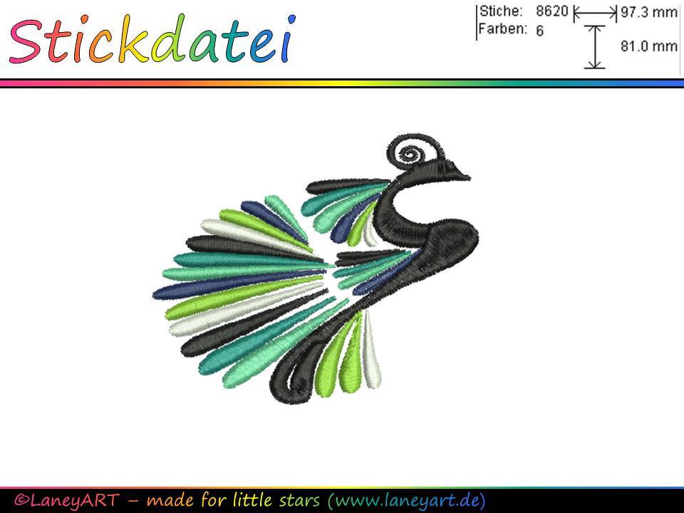 **Stickdatei "Pfau" - Format: DST &amp; PES**