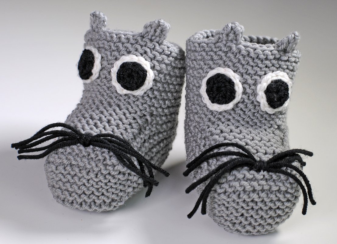 Strickanleitung für Babyschuhe Mäusekind mit Applikation von 3 - 12 Monate