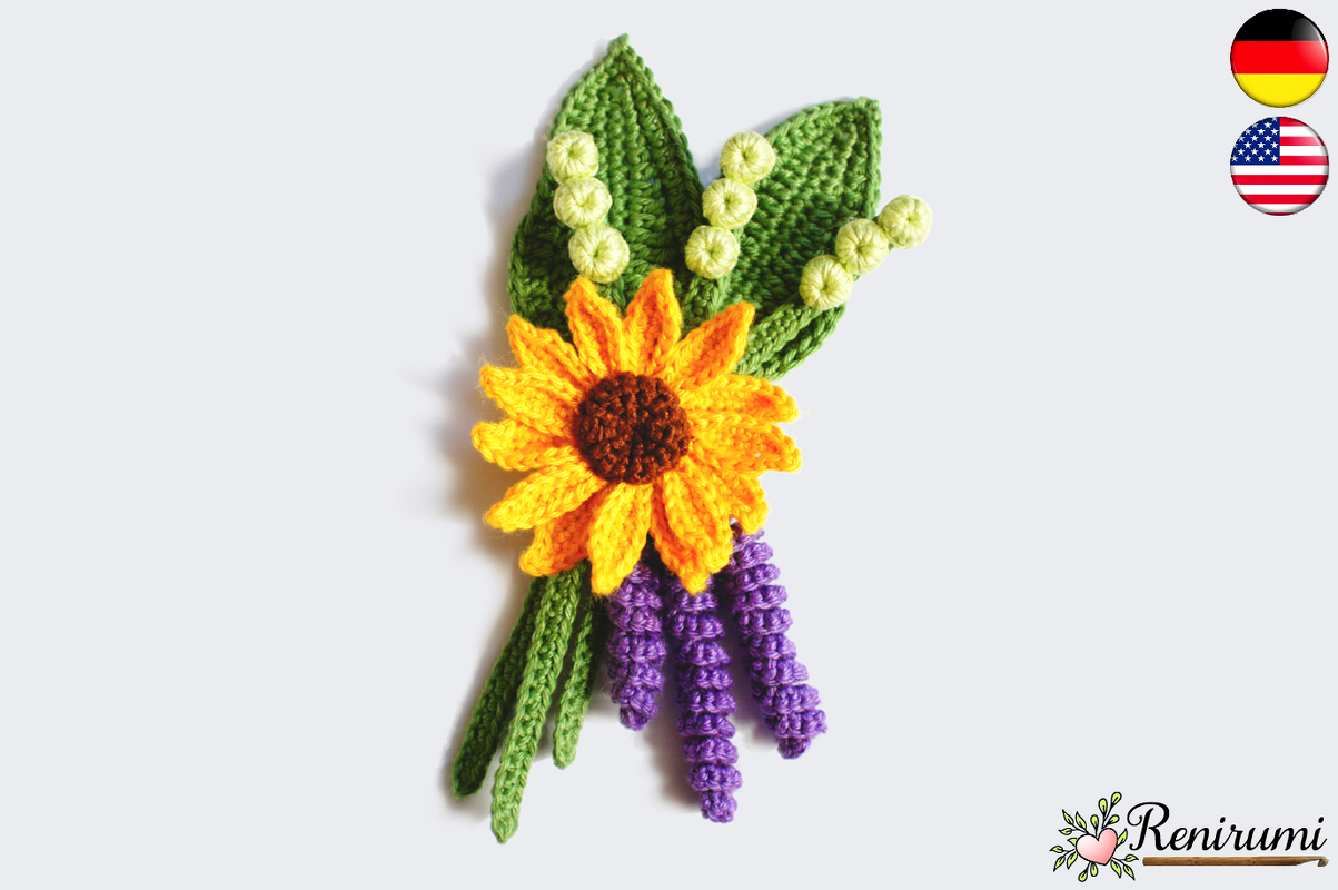 Crochet pattern boutonniere - Sunflower
