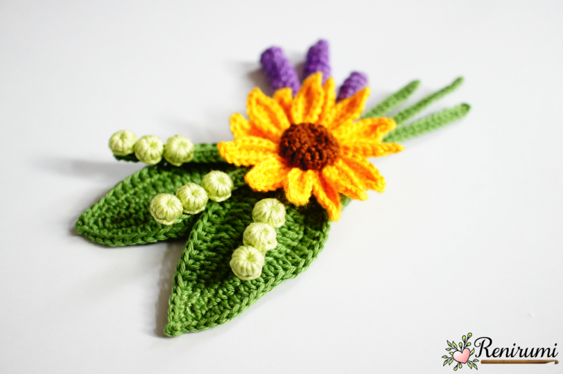 Crochet pattern boutonniere - Sunflower
