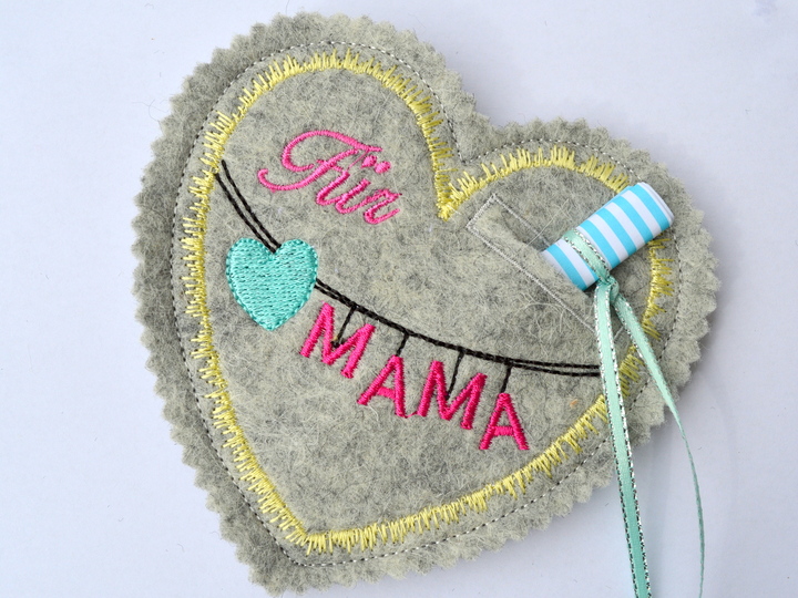 ITH Stickdatei Geschenkanhänger Herz zum Muttertag 3er SET für Botschaften Geldgeschenke 10x10cm