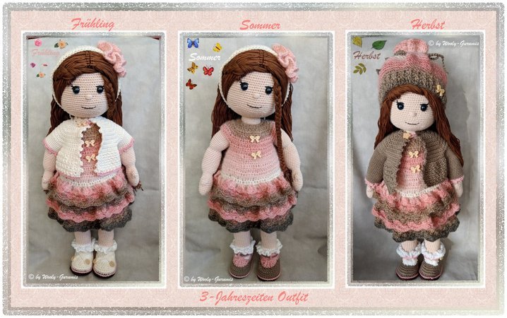 Häkelanleitung Puppenkleidung / 3-Jahreszeiten Outfit für die Puppe Mia / 3 Oufits