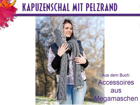 Kapuzenschal mit kuscheligem Pelzrand