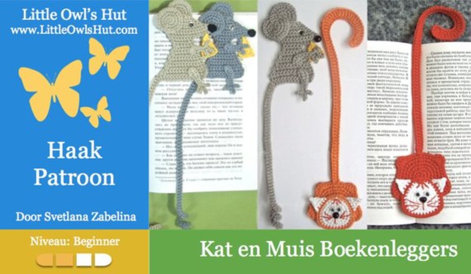024NLY Kat en Muis Boekenleggers - Amigurumi Haakpatroon - PDF by Zabelina CP