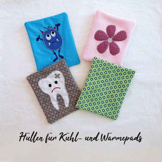 Stickdatei Hülle Kühlkompresse 4er Set  13 cm x 18 cm