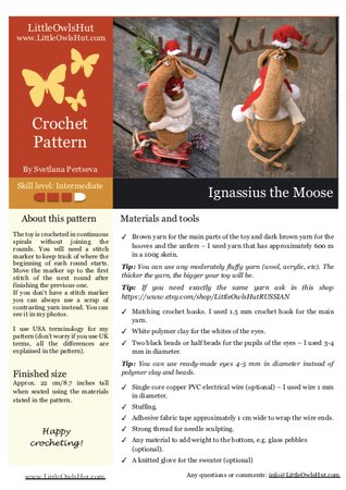 215 Crochet Pattern - Ignassius the Moose - Amigurumi soft toy PDF file by Pertseva CP