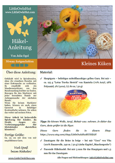 199DE Häkelanleitung Küken - Amigurumi PDF Ogol CP