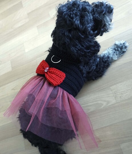 Häkelanleitung für das Hundegeschirr mit Tüllkleid