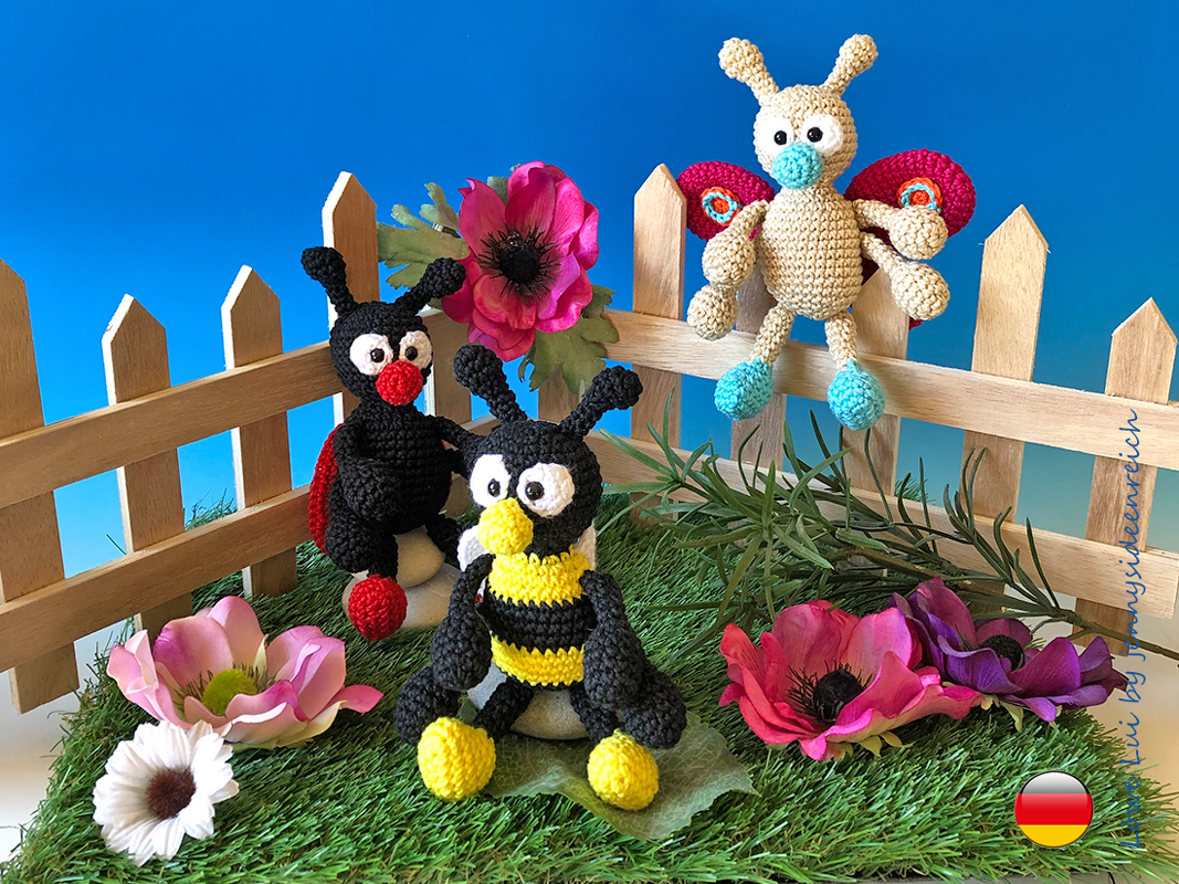 Häkelanleitung Biene, Marienkäfer, Schmetterling, Anleitung um mein Frühlingstrio zu häkeln von jennysideenreich