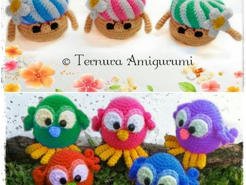 Friends of the garden! crochet pattern bird + mushroom pdf ternura amigurumi english- deutsch- dutch