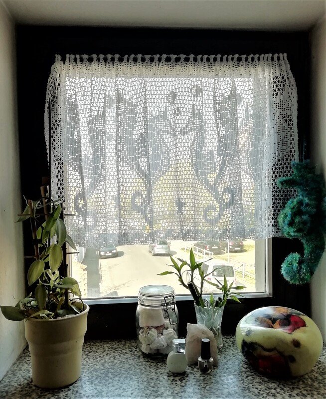 Seepferdchen Gardine/ Läufer mit Rohrstuhl oder Gittergrund - Bild 2