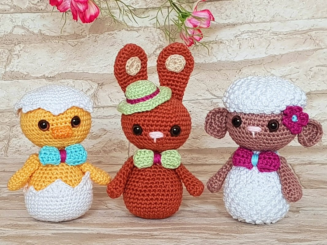 Easter-Trio: Chicklet, Bunny & Lamb – Crochet Pattern