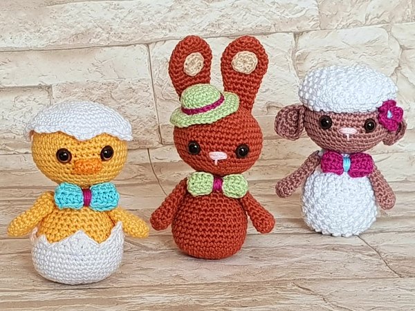 Easter-Trio: Chicklet, Bunny & Lamb – Crochet Pattern