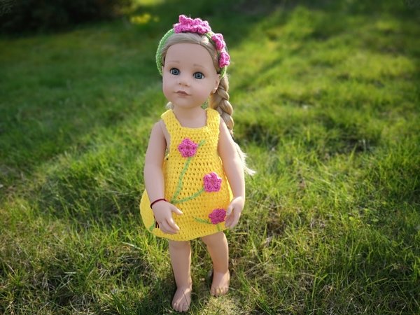Crochet Pattern Rabbit "Henriette" in yellow dress, 18 inch tall