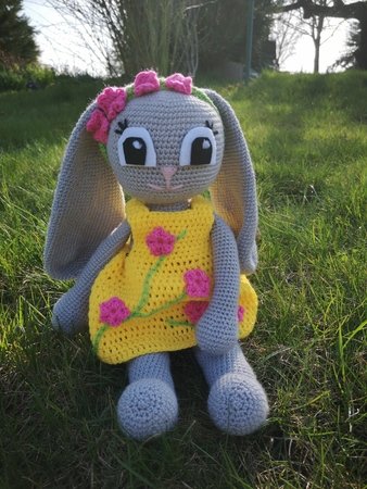 Crochet Pattern Rabbit "Henriette" in yellow dress, 18 inch tall