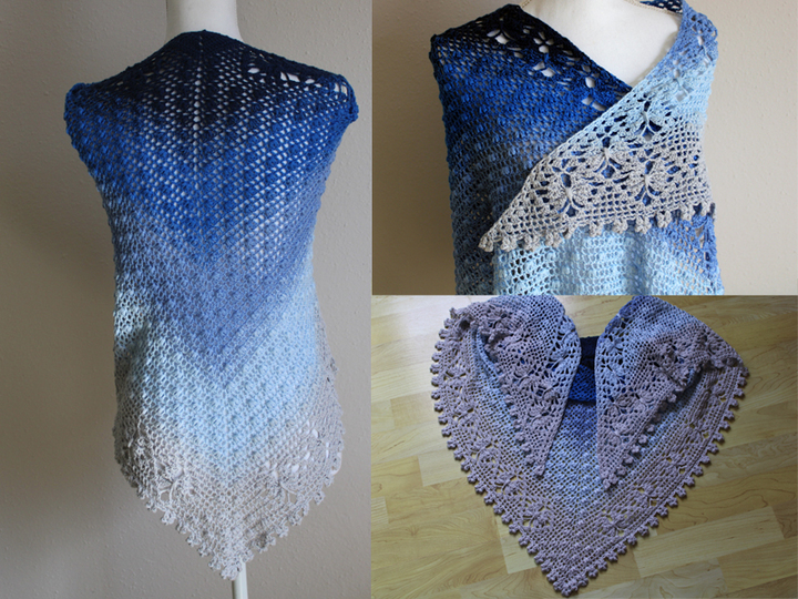 Häkelanleitung Dreieckstuch Schmetterlinge mit Blümchenbordüre