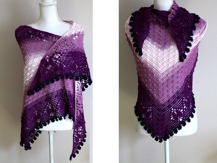 Häkelanleitung Dreieckstuch Schmetterlinge mit Blümchenbordüre